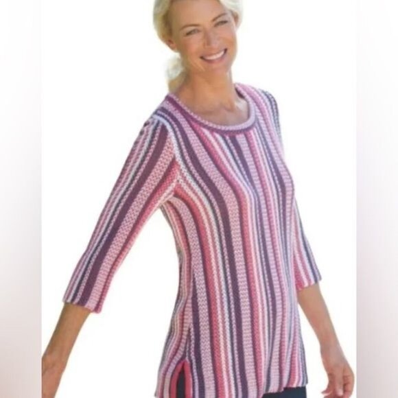 Soft Surroundings MONTEGO BAY knit 3/4 sleeve sweater size 1X Striped - Picture 3 of 11